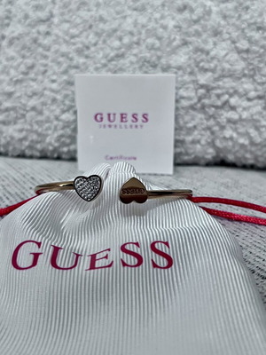 Guess Rose Gold Double Heart Bangle 316L Steel New with Certificate