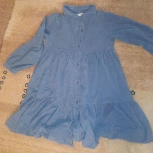 Zara dress 13 years like new, blue, flared with corduroy texture