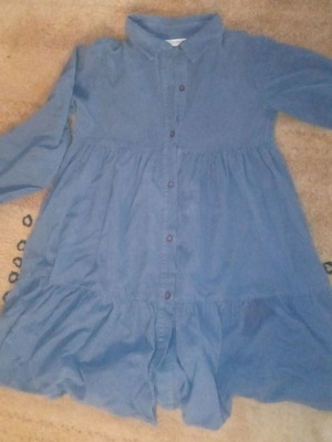Zara dress 13 years like new, blue, flared with corduroy texture