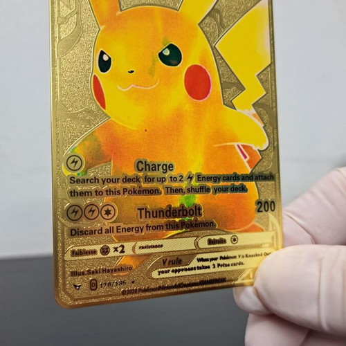 Metallic gold-plated Pokemon Pikachu V Basic (Thunderbolt) collectible card new