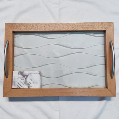 Mascagni Italy serving tray new, wood and glass