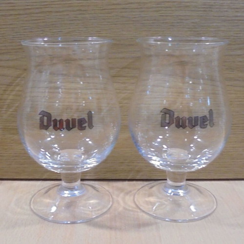 Duvel beer set of two promotional tulip glasses 500ml like new