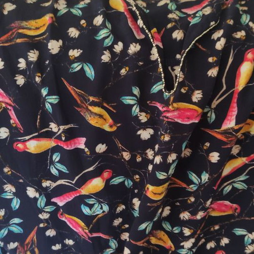 Blue dress with birds used, short with metal detail