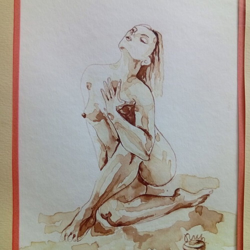 Nude body painting drawn with coffee, 34x22 cm