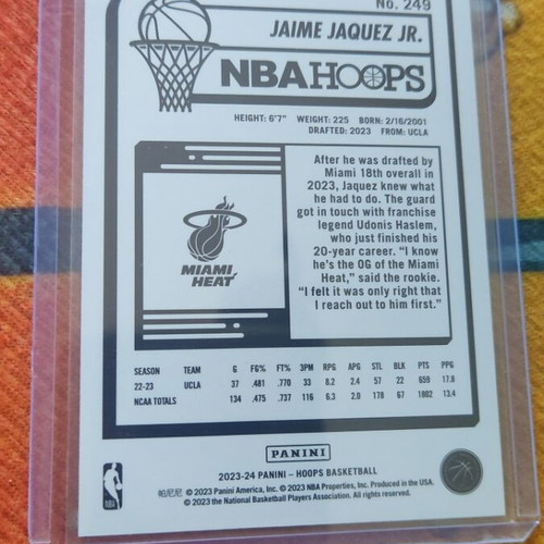 Jaime Jaquez Jr. Miami Heat 2023-24 Panini NBA Hoops Basketball Card like new