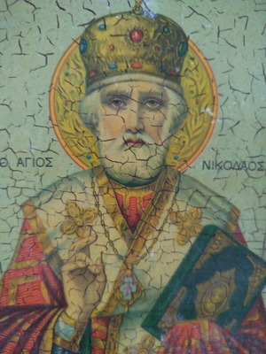Wooden Saint Nicholas Icon used, vintage style with crackle effect
