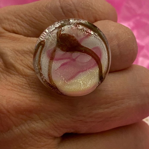 Antica Murrina Venezia ring with Murano glass new, beige pink
