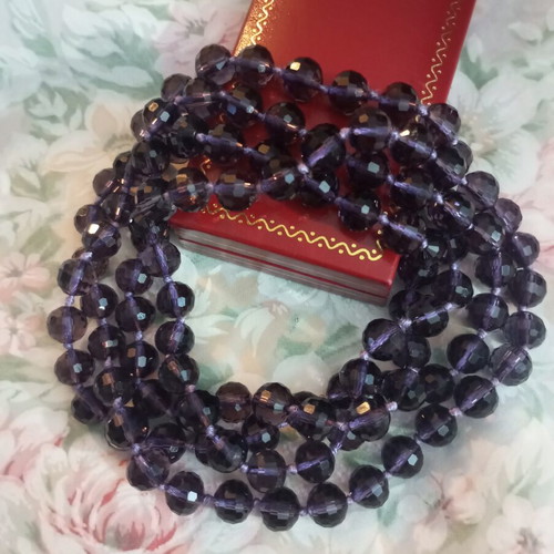Necklace with Austrian Crystal Beads like new, purple, 63 cm