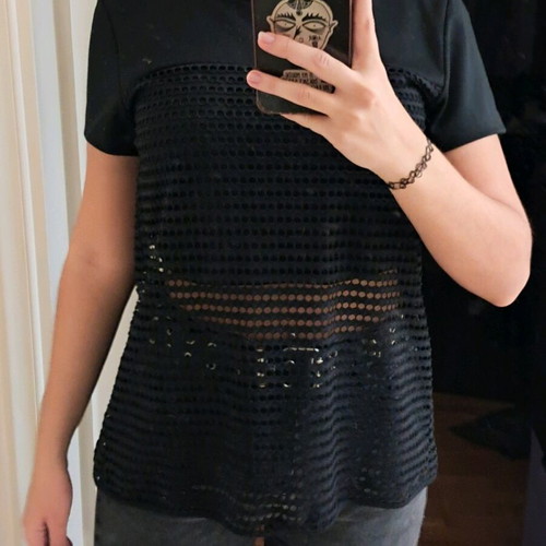 Pink Woman Black Mesh Blouse like new, size L
