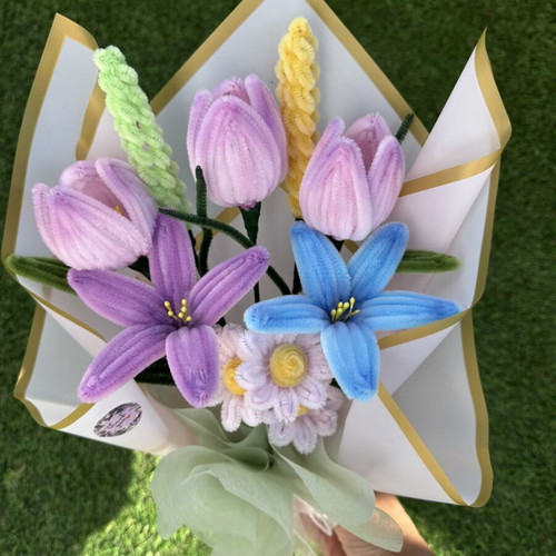 Handmade chenille flower, like new, multicolored