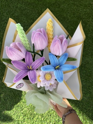Handmade chenille flower, like new, multicolored