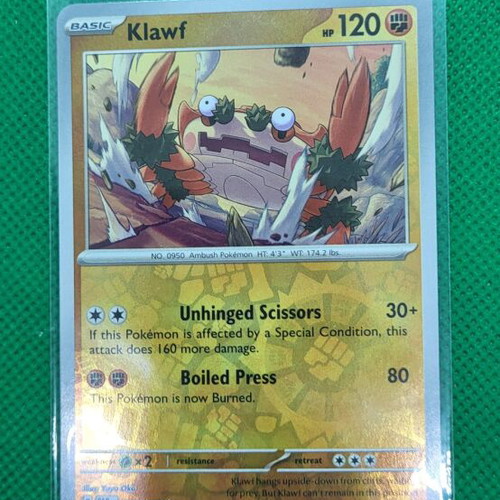 klawf holo pokemon card value 122/198 Klawf Holo Rare Scarlet and Violet Pokemon TCG
