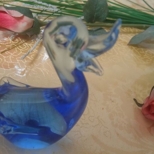 Decorative blue and white crystal duck like new