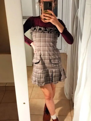 Checked autumn dress with paper-bag waist like new
