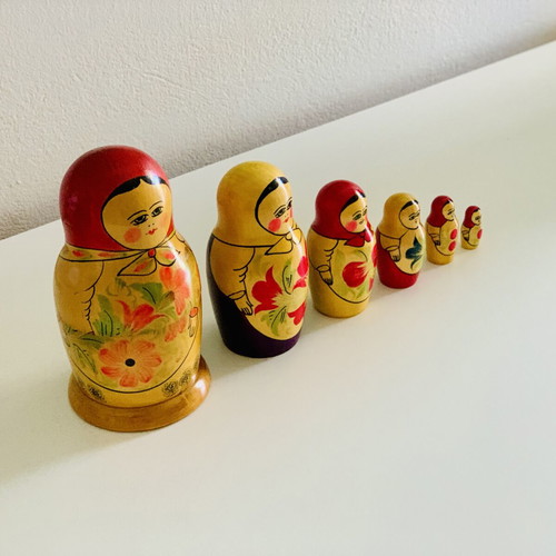 Soviet wooden Matryoshka doll set of 6, 1970s