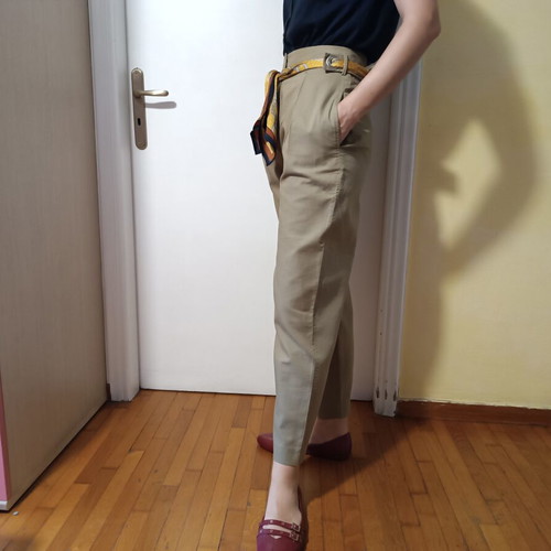 Mango high-waist khaki cotton pants new with chain print belt