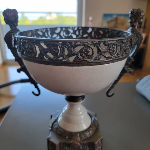 Italian Brass Urn used, Italian vintage brass porcelain