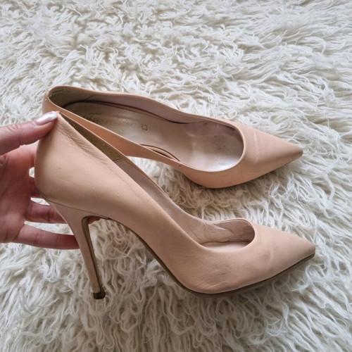 Leather high-heeled pumps used, size 41, nude color