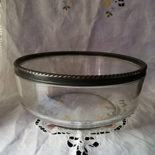 Italian glass bowl used with silver plated rim