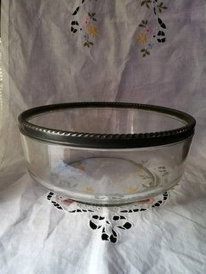 Italian glass bowl used with silver plated rim