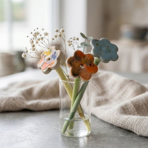 Ceramic flowers handmade, set of 3, new