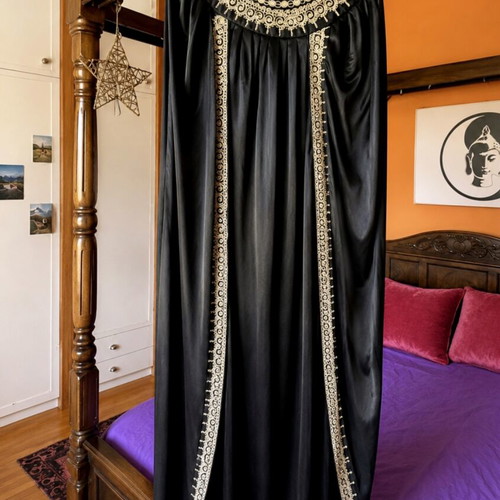 Indian handmade kelempia dress like new, silk, size large, black