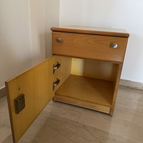 Wooden nightstand used with drawer and lockable cabinet