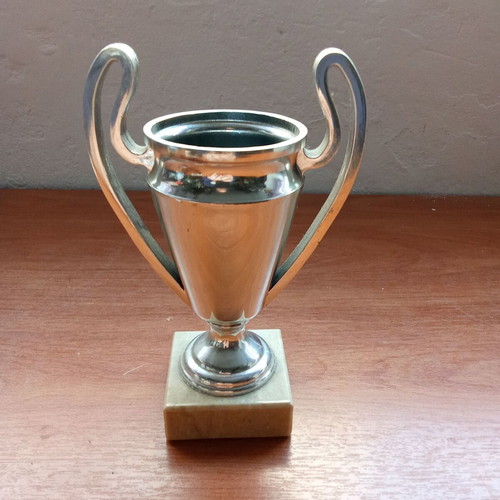 Small Champions League replica trophy on marble base like new, 2000s