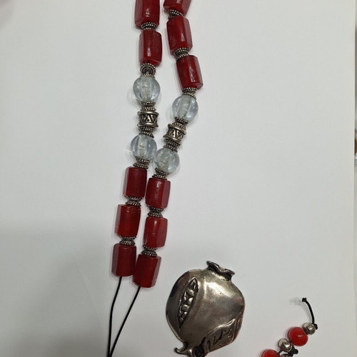 Decorative worry beads used, glass in red and brown colors