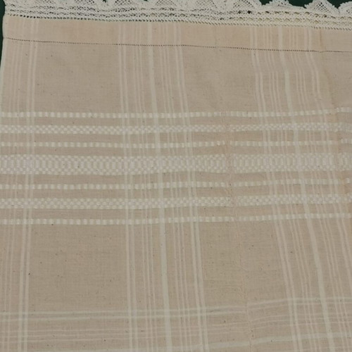 Pair of woven bed sheets with crochet lace used, 1950s era