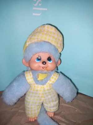 Κουκλάκι Monchhichi vintage παλιό μεταχειρισμένο γαλάζιο μικρό αρκουδάκι