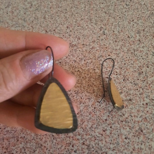 Handmade earrings of brass with gold and silver plating like new