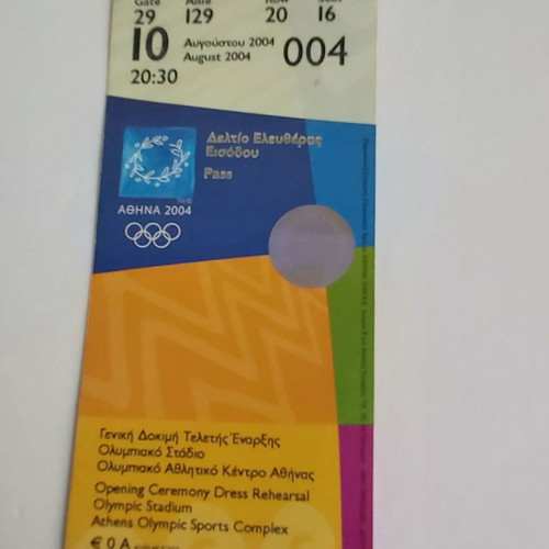 General rehearsal opening ceremony Athens Olympic Games ticket used