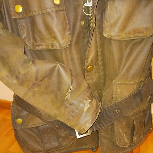 Barbour jacket used, large size, green with removable hood and waist belt