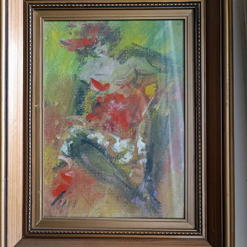 Painting by artist Doris with can-can dancer, like new