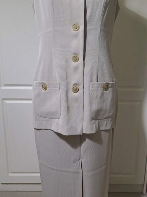 Pagani by Artemis women's beige set midi skirt with sleeveless blouse like new