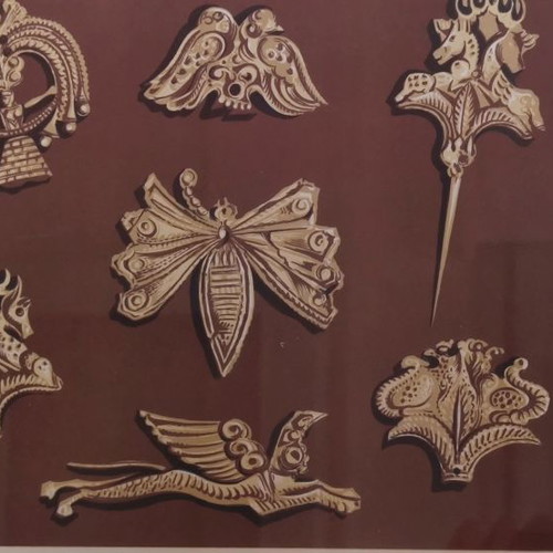 Mycenaean colored prints used from frescoes and golden grave goods
