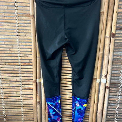 Björn Borg Hydro-Pro sports leggings, black with blue floral print, size 40