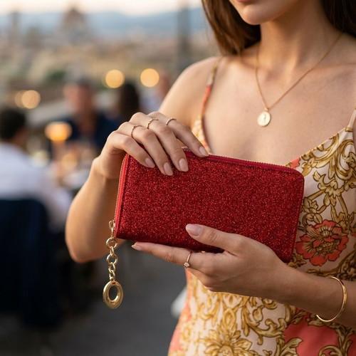Red Glitter Spark Heartbeat women's wallet new, red