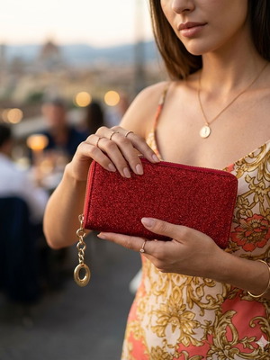Red Glitter Spark Heartbeat women's wallet new, red
