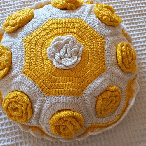 Vintage handmade crochet decorative pillow white and yellow 50 cm