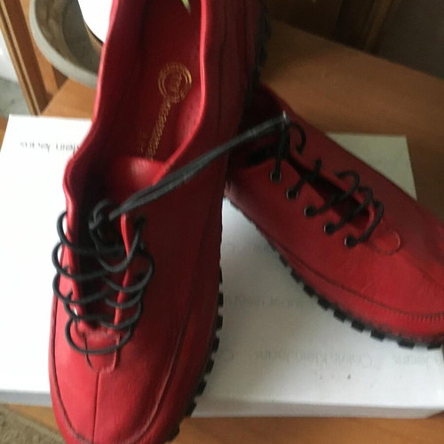 Women's red leather loafers new, size 38, sporty style