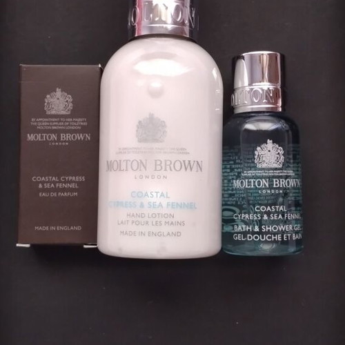 Molton Brown Coastal Cypress & Sea Fennel bath and body set, 3 pieces