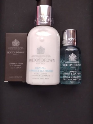 Molton Brown Coastal Cypress & Sea Fennel bath and body set, 3 pieces