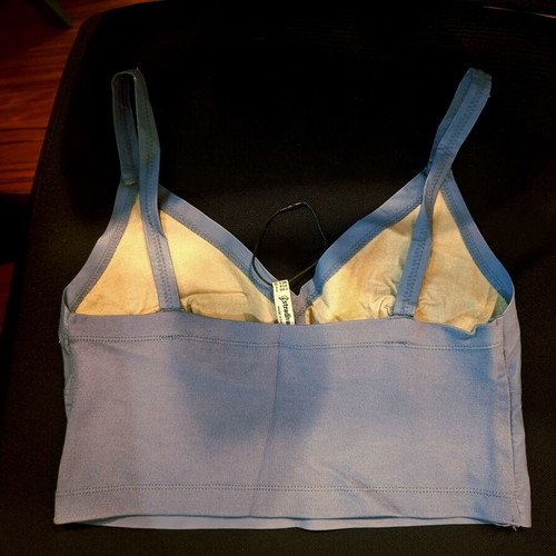 Leather top Stradivarius used, sky blue, size S