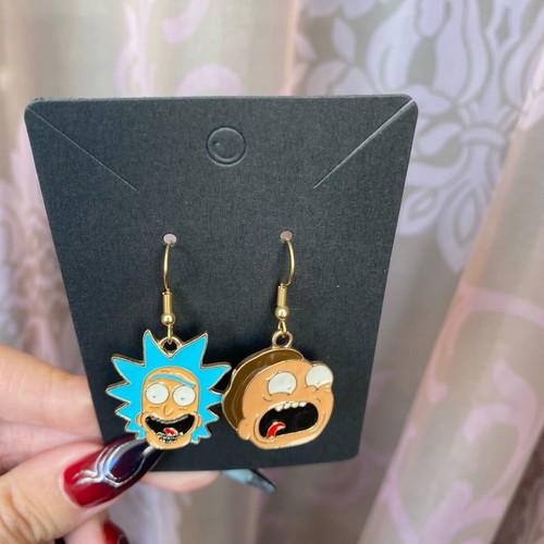 Rick and Morty earrings new, gold tone