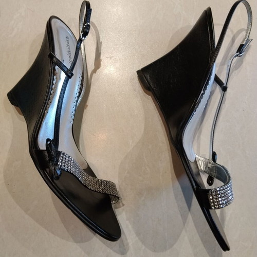 Black platform sandals with rhinestones