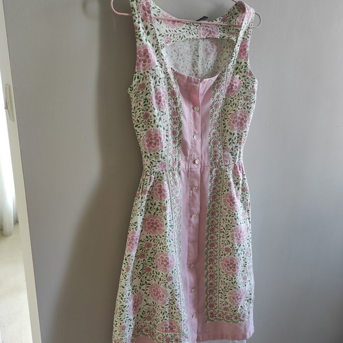 Dress with petticoat, like new, pink cotton and linen