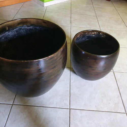 Polyester flower pots used, set of 2, indoor with wooden design