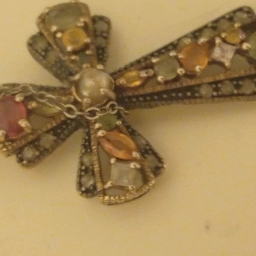 Gold cross 9 carat with pearl and precious stones